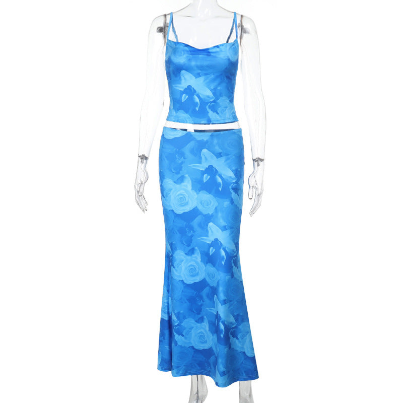 Blumen Damen Set: Blommiger Crop Top mit Maxikjol aus Leichtem Stoff für Elegante Sommerlooks 8
