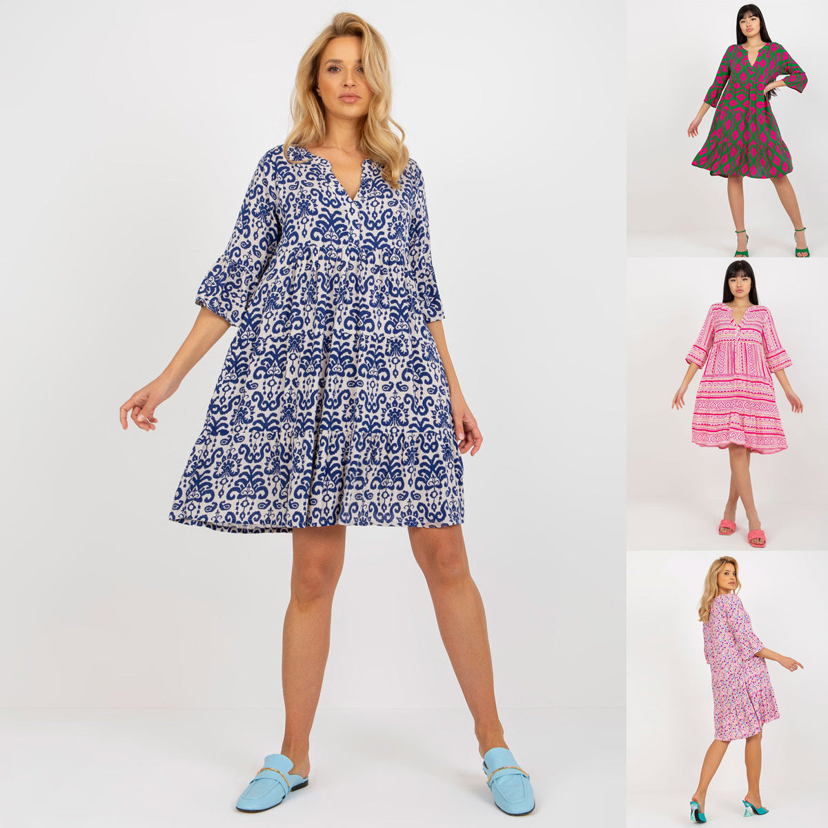 Kvinna A-Linje Klänning Korta Ärmar Polyester-2