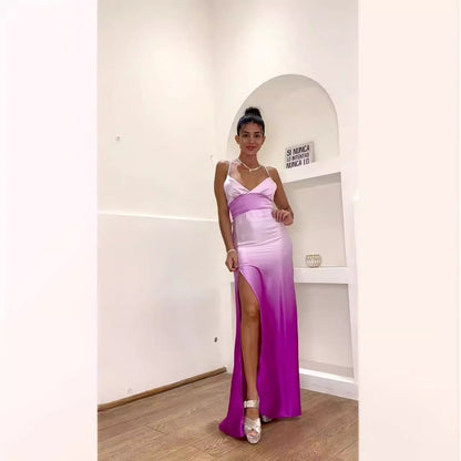 Kvinna Lång Klänning Spaghetti Band Krossad Spets Polyester-2