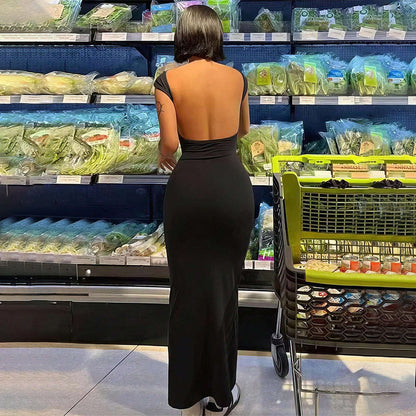 Svart Långklänning Dam Kroppsbetonad Polyester för Fest-2