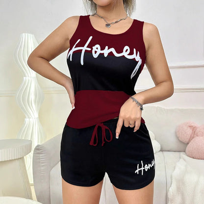 Dam Set med Tryckta Shorts och Ärmlös Tanktop i Bomull Street Fashion 3