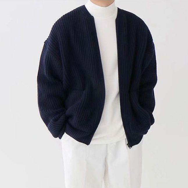 Stickad Cardigan Herr Modern Akryl Väst-3