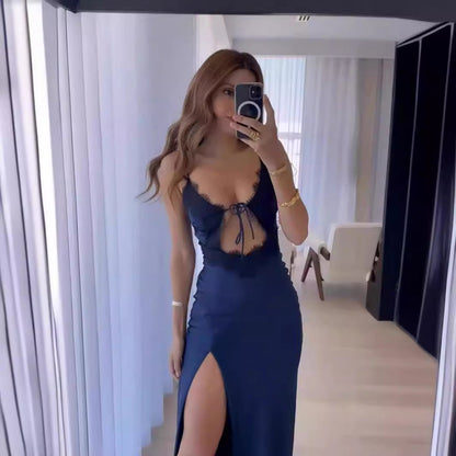 Damklänning Oregelbunden Spetskant Polyester Spandex-3