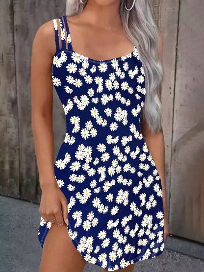 Variant image for Kvinnors Mini Klänning Spaghetti Band Blommönster Polyester-16