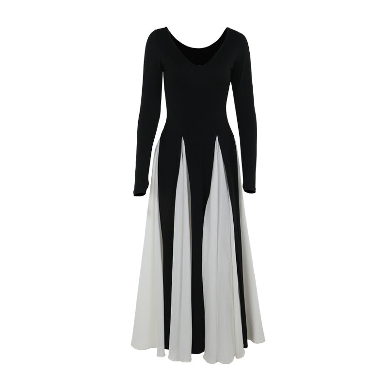 Maxiklänning Dam med Kontrastdesign, Lång Ärmar och Flödande Polyester – Elegant och Sofistikerad Klänning för Speciella Tillfällen 6