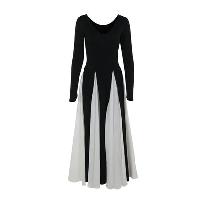 Maxiklänning Dam med Kontrastdesign, Lång Ärmar och Flödande Polyester – Elegant och Sofistikerad Klänning för Speciella Tillfällen 6