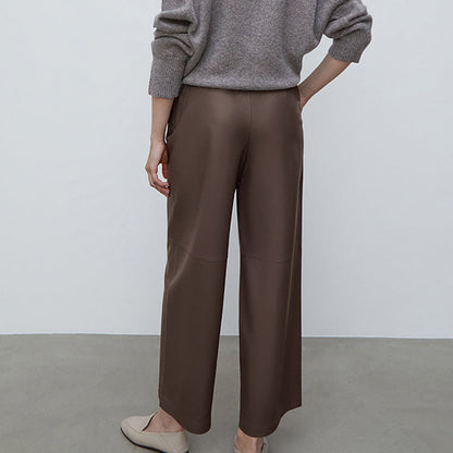 Kvinnors Raka Byxor Hög Midja Elastisk Material 4