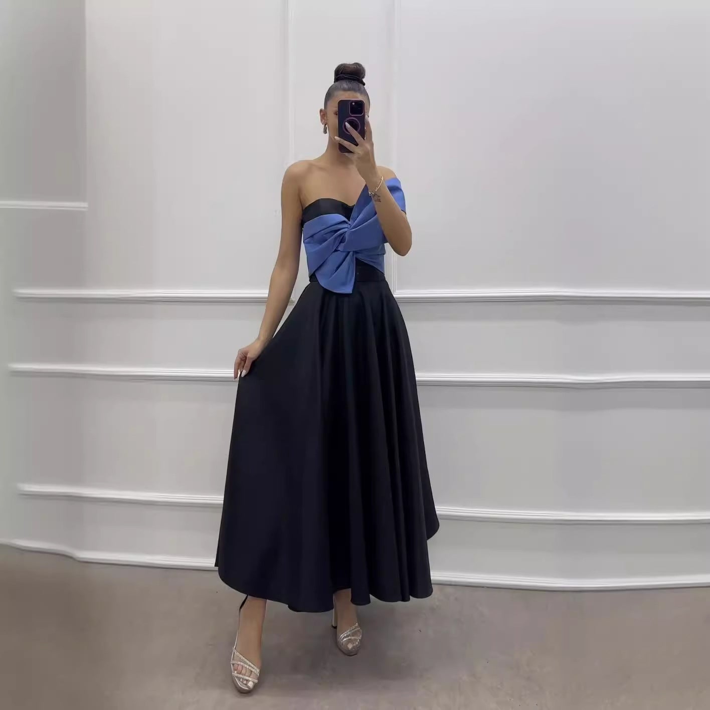 Damklänning A-Line Färgblockerande Polyester Ärmlös Modern-2