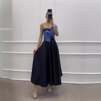 Damklänning A-Line Färgblockerande Polyester Ärmlös Modern-2