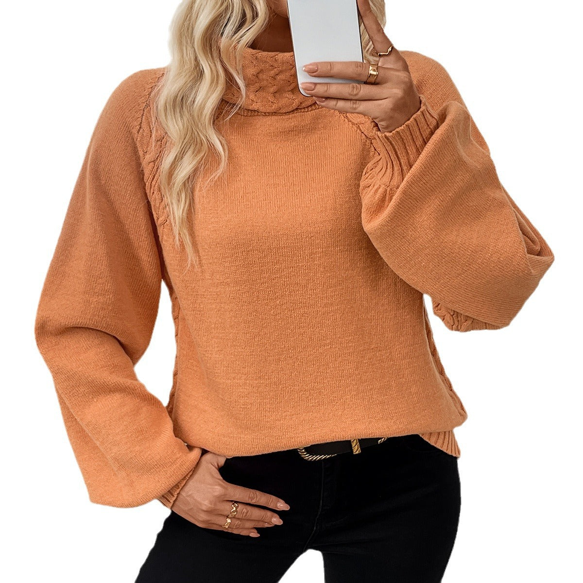 Dam Pullover Geometrisk Mönster Polyester Ståkrage Långa Ärmar-5