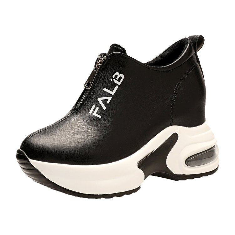 Kvinnliga Kilsneakers med Blixtlås Syntetiskt Läder Dämpning-1