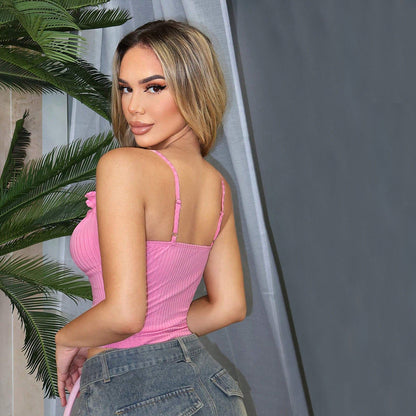 Dam Carrier Top Slim Fit Stretchig Med Rüschekante Polyester Elastan-3