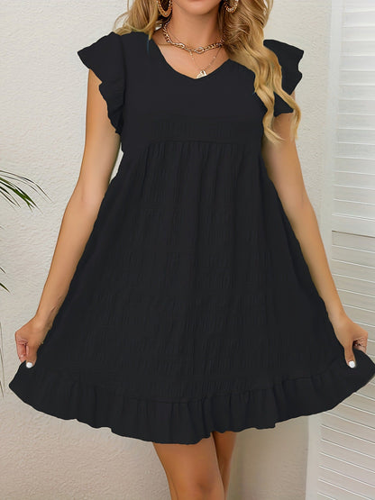 Kvinnors A-Line Klänning Veckad Ruffle Polyester-3