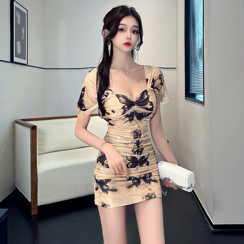 Variant image for Kvinnors Bodycon Klänning Veckad Mesh Ärm- och Fyrkantig Halsringning-8