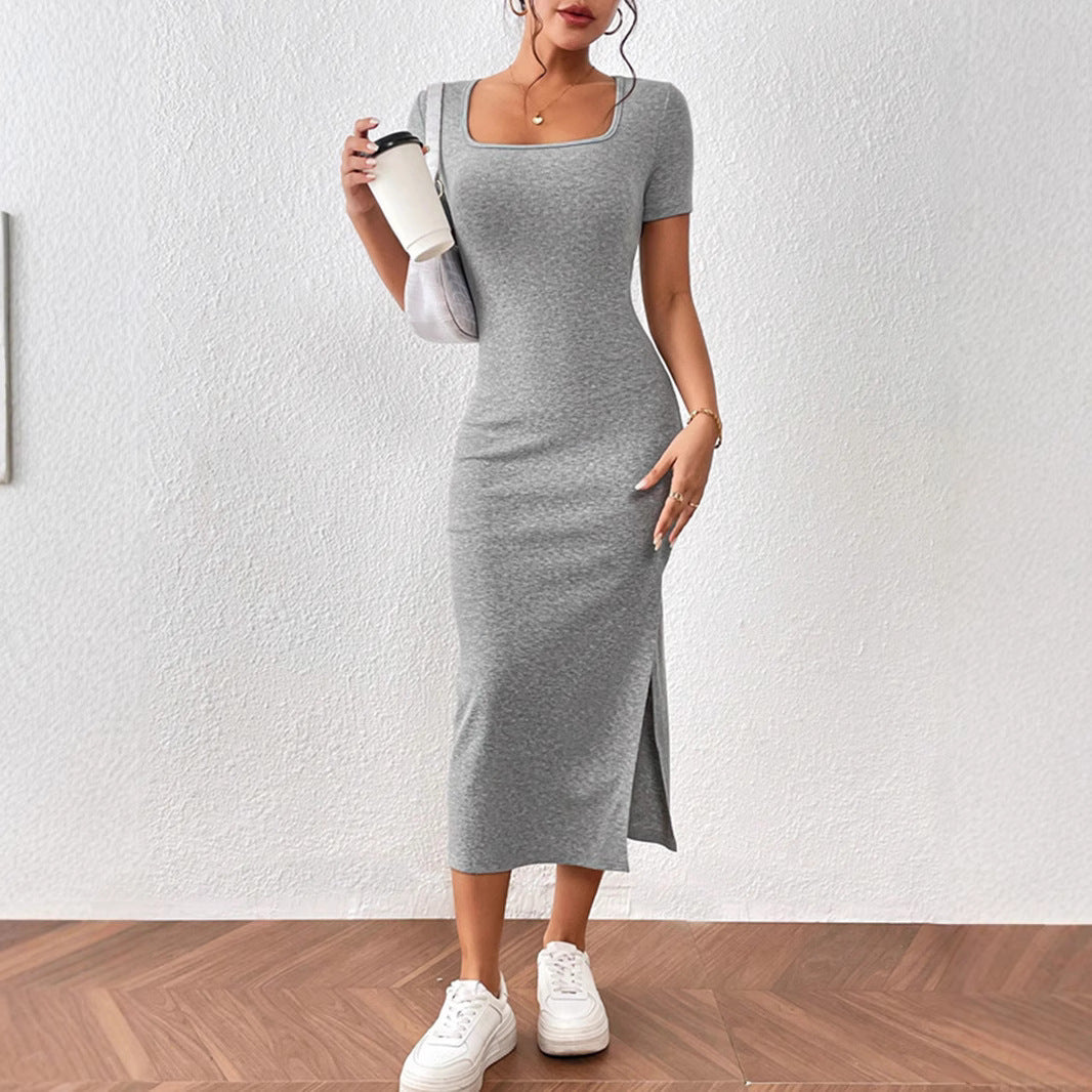 Damklänning Bodycon Korta Ärmar Ribbad Tygblandning-6
