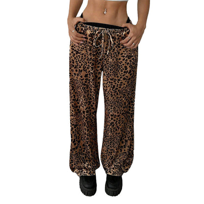 Fritidsbyxor Dam Leopardmönster Elastiskt Band Mjuk Tyg-6