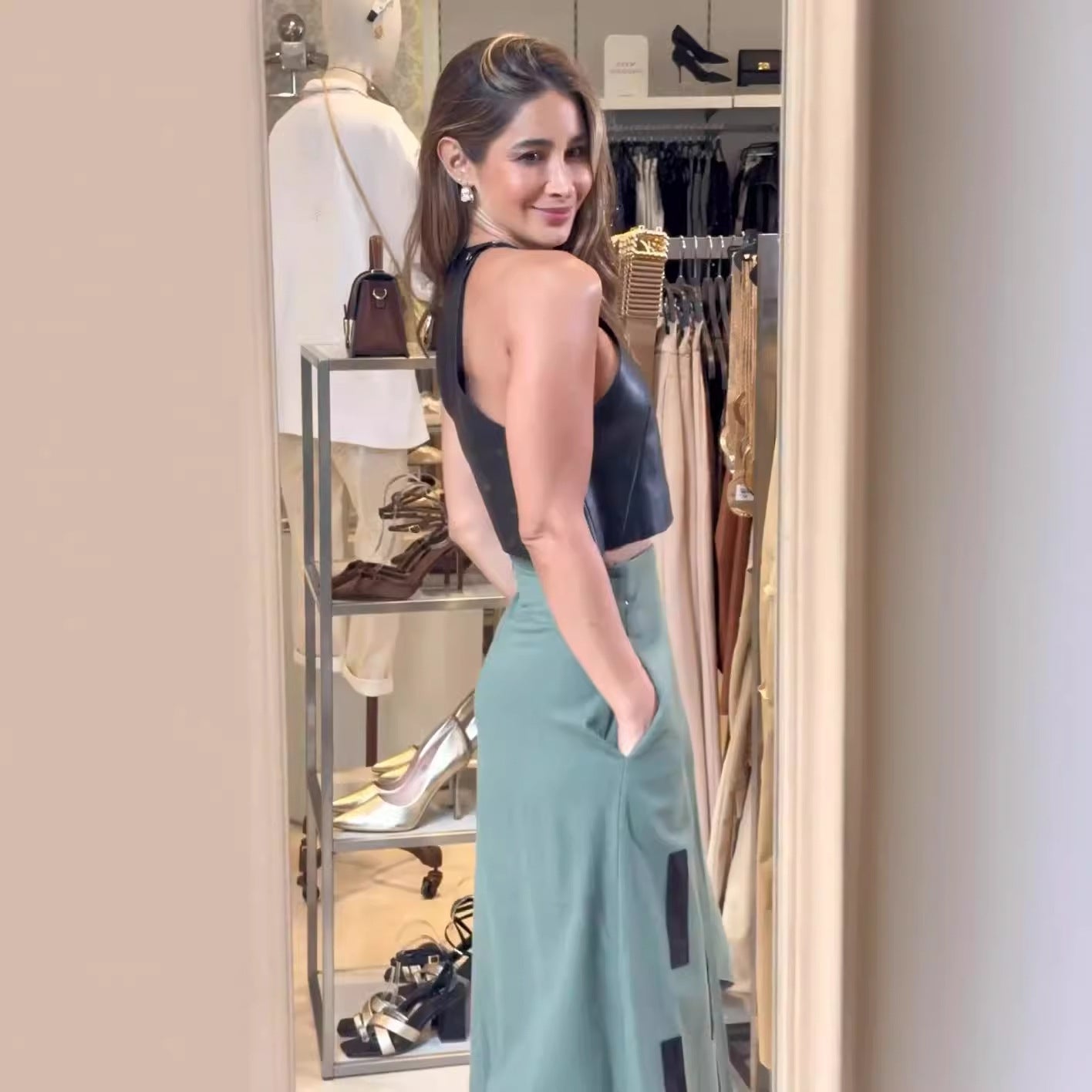 Kvinna Midi Kjol Asymmetrisk Polyester och Spandex-3