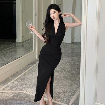 Variant image for Dam Lång Klänning V-hals Smal Midja Högkvalitativt Tyg-6