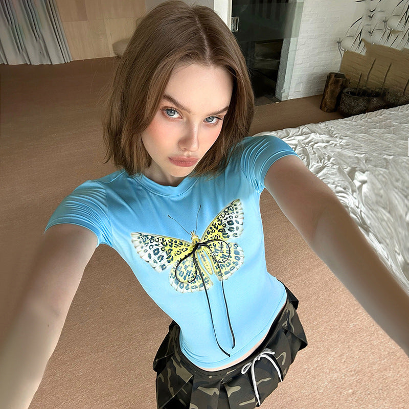 Dam T-Shirt Med Unikt Fjärilstryck Och Raffinerade Detaljer I Andningsbart Material-4