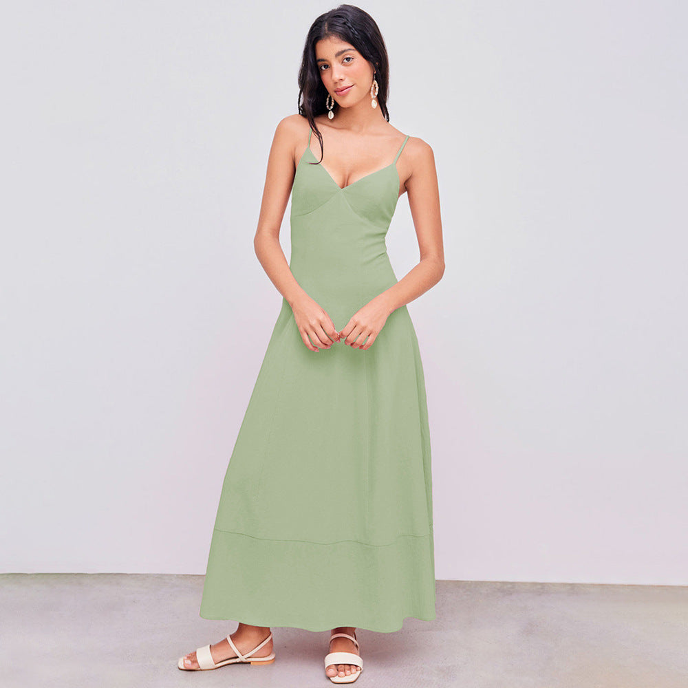 A-linjeformad Klänning för Kvinna med V-hals – Ärmlös Polyester, Medellängd, Smal Passform, Perfekt för Sommarfester 2