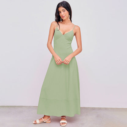 A-linjeformad Klänning för Kvinna med V-hals – Ärmlös Polyester, Medellängd, Smal Passform, Perfekt för Sommarfester 2