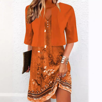 Dam Klänning A-linje V-ringad Blommönster Polyester Fina Klänningar-3