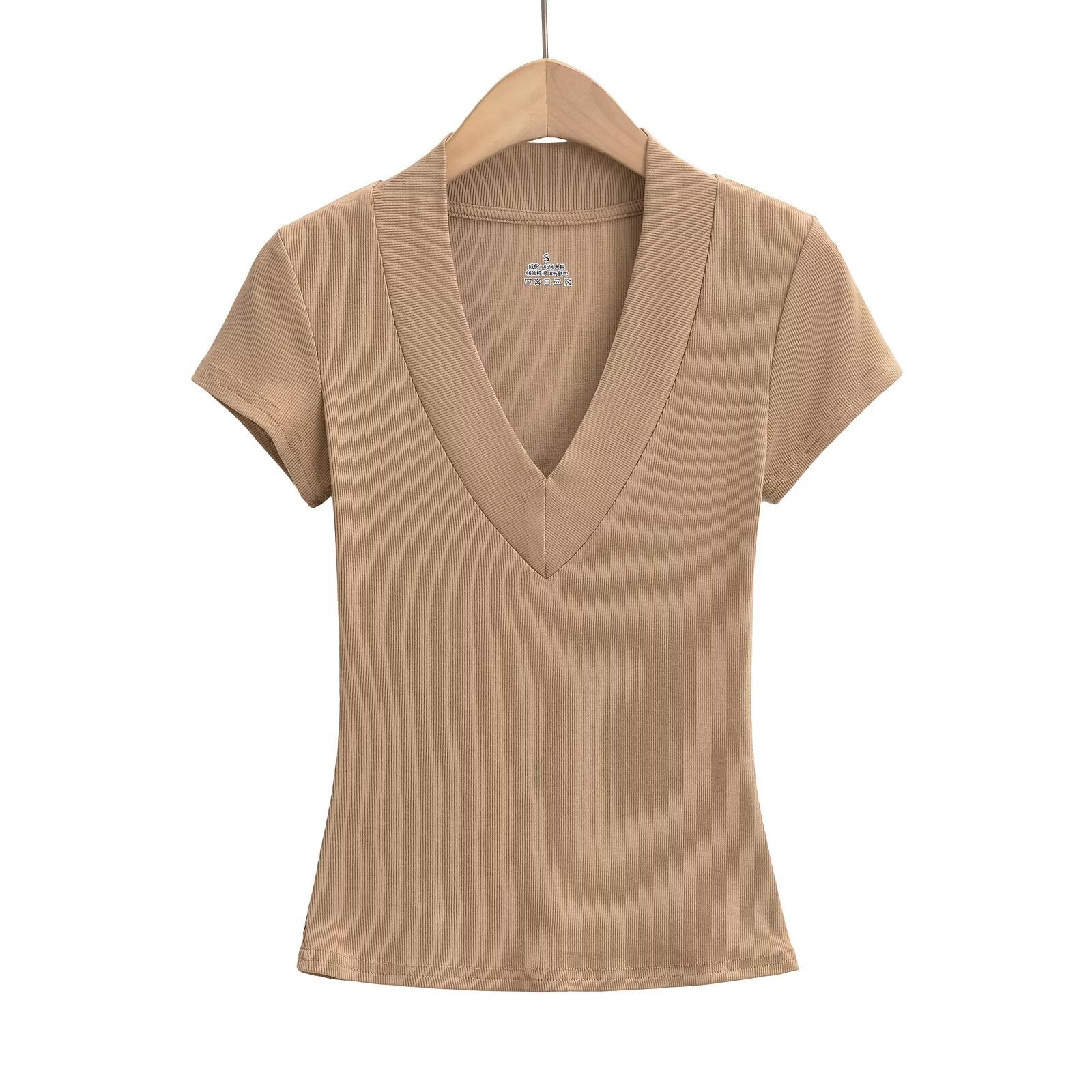 V-ringad Ribbad Topp för Dam i Bomullsmix – Perfekt Festtoppar och Vardagstopp 11
