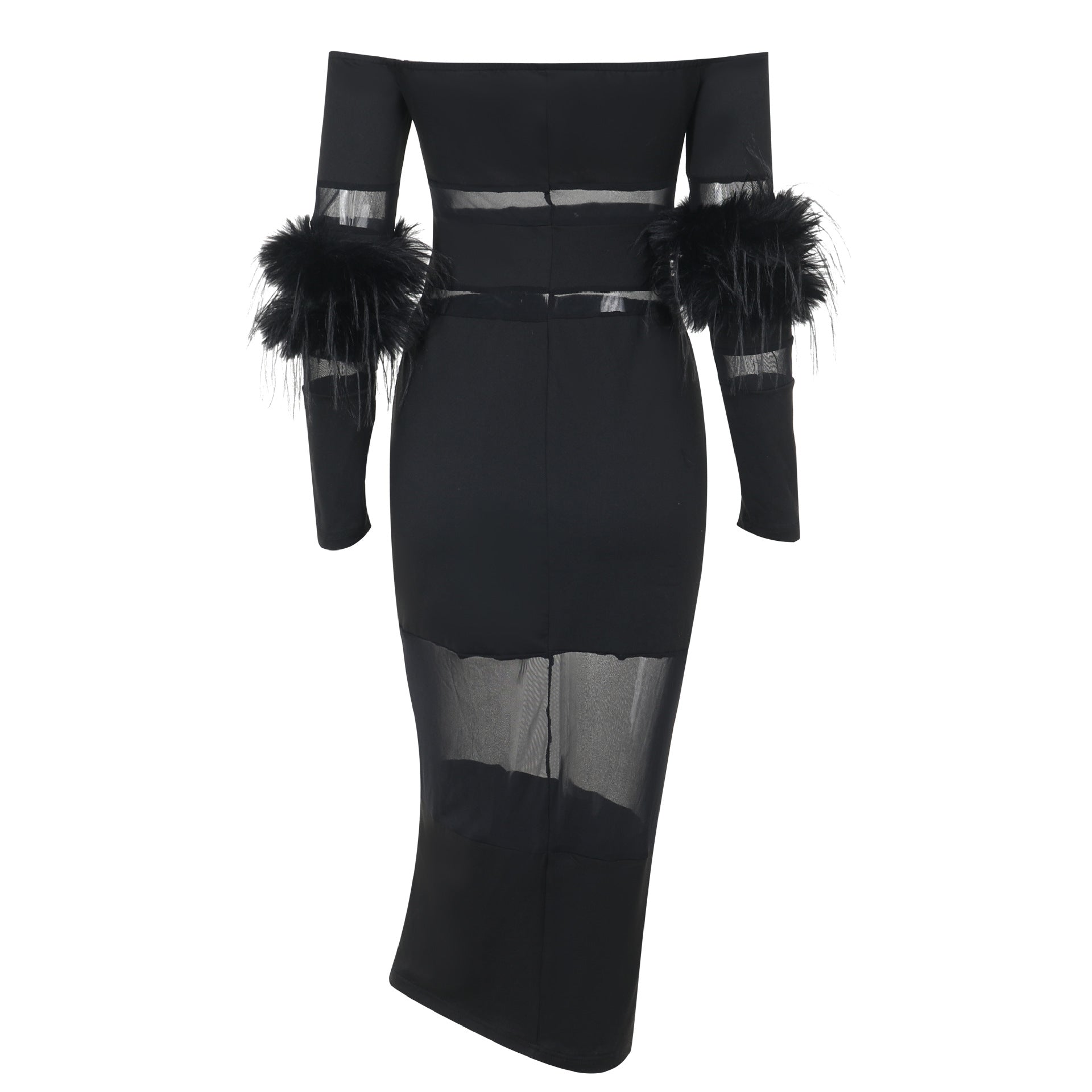 Kvinnors Axelfri Klänning Transparenta Detaljer Högkvalitativt Tyg 6