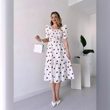 Kvinnors Midi Klänning U-ringad Polyester 4