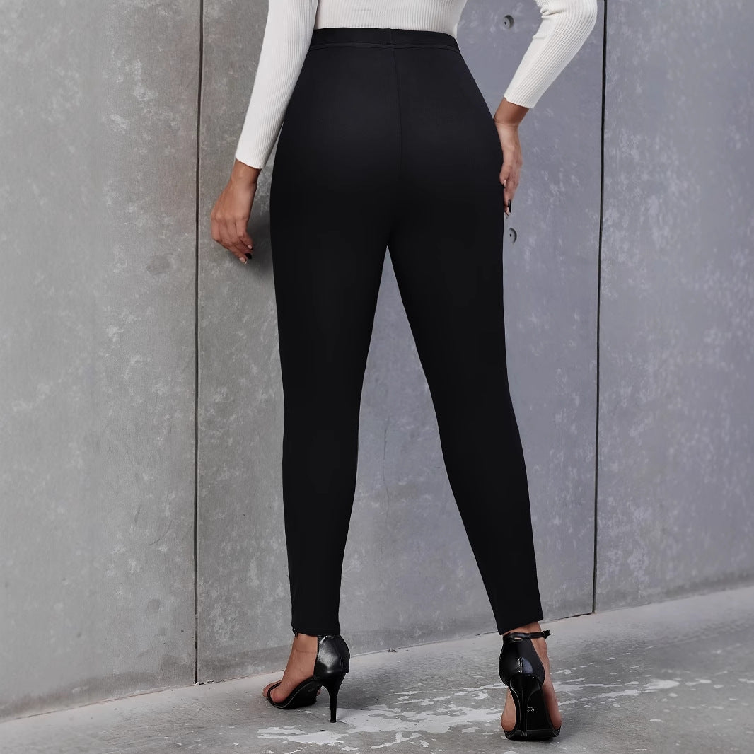 Hög Midja Byxor Dam Skräddarsydd Design Med Dekorativa Knappar 3