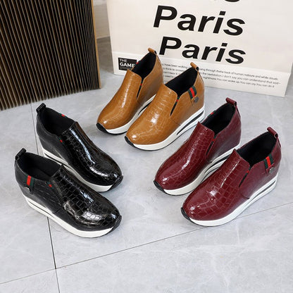 Kvinnliga Kilsneakers Slip-On Krokodilmönster Syntetisk Läder-3