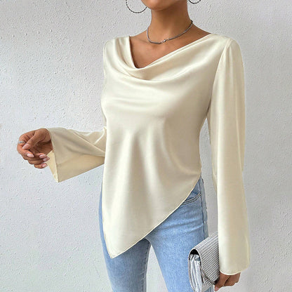 Kvinnors Longsleeve Topp med Vattenfallshalsring och Långa Ärmar – Lyxigt Tyg för Elegant Stil 2