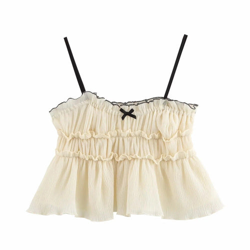 Dam Topp Ruffle Design Spaghetti Band Lätt Material-1