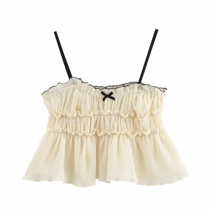 Variant image for Dam Topp Ruffle Design Spaghetti Band Lätt Material-1