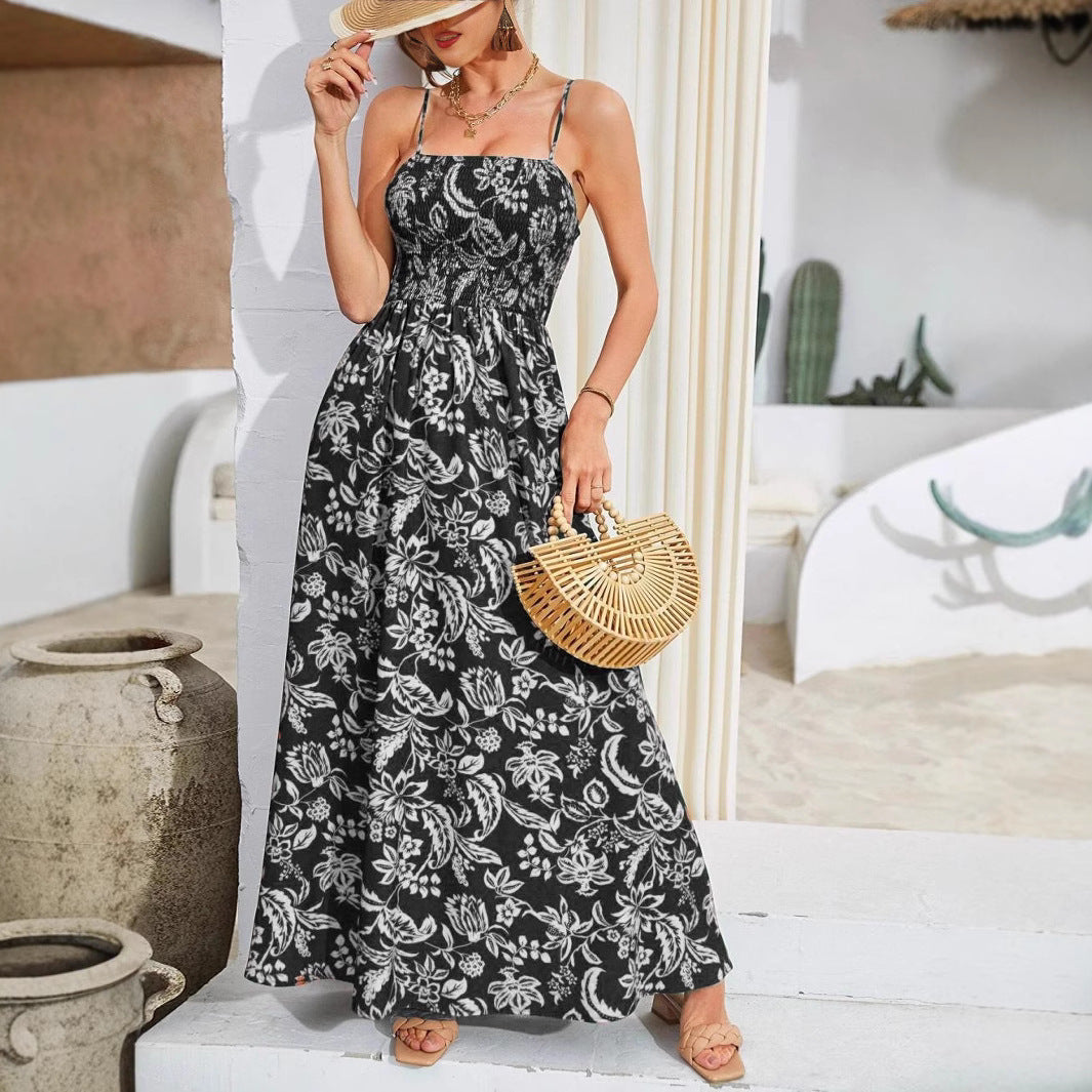 Kvinnors Midi Klänning Ärmlös Blommönster Polyester-5