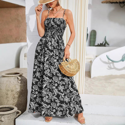 Kvinnors Midi Klänning Ärmlös Blommönster Polyester-5