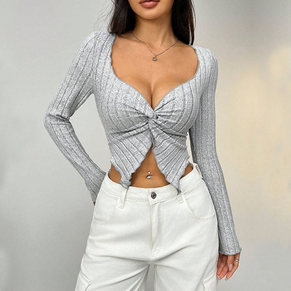 Kvinnors Festtoppar Wrap-Design Ribbstruktur Elastisk Topp-1