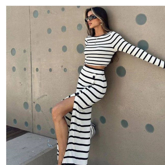 Kvinnor Kort Topp Knappdetaljer Halvlång Kjol Polyester Spandex-1