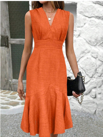 Dam Klänning V-ringning Slim Fit Mermaid Midi Tyger 10