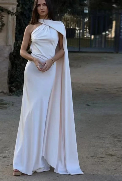 Kvinnors Aftonklänning Draperad med Ensidig Axel i Strömmande Tyg 1