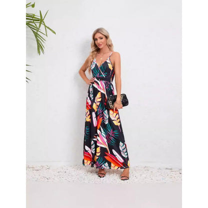 Fina Dam Klänningar Lång Blommönster Cami Klänning V-ringning Polyester-2