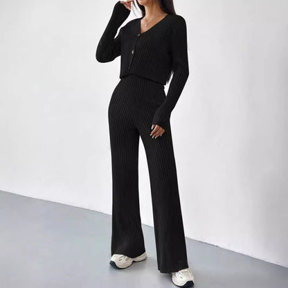 Dam Tvådelad Uppsättning V-ringning Polyester-2