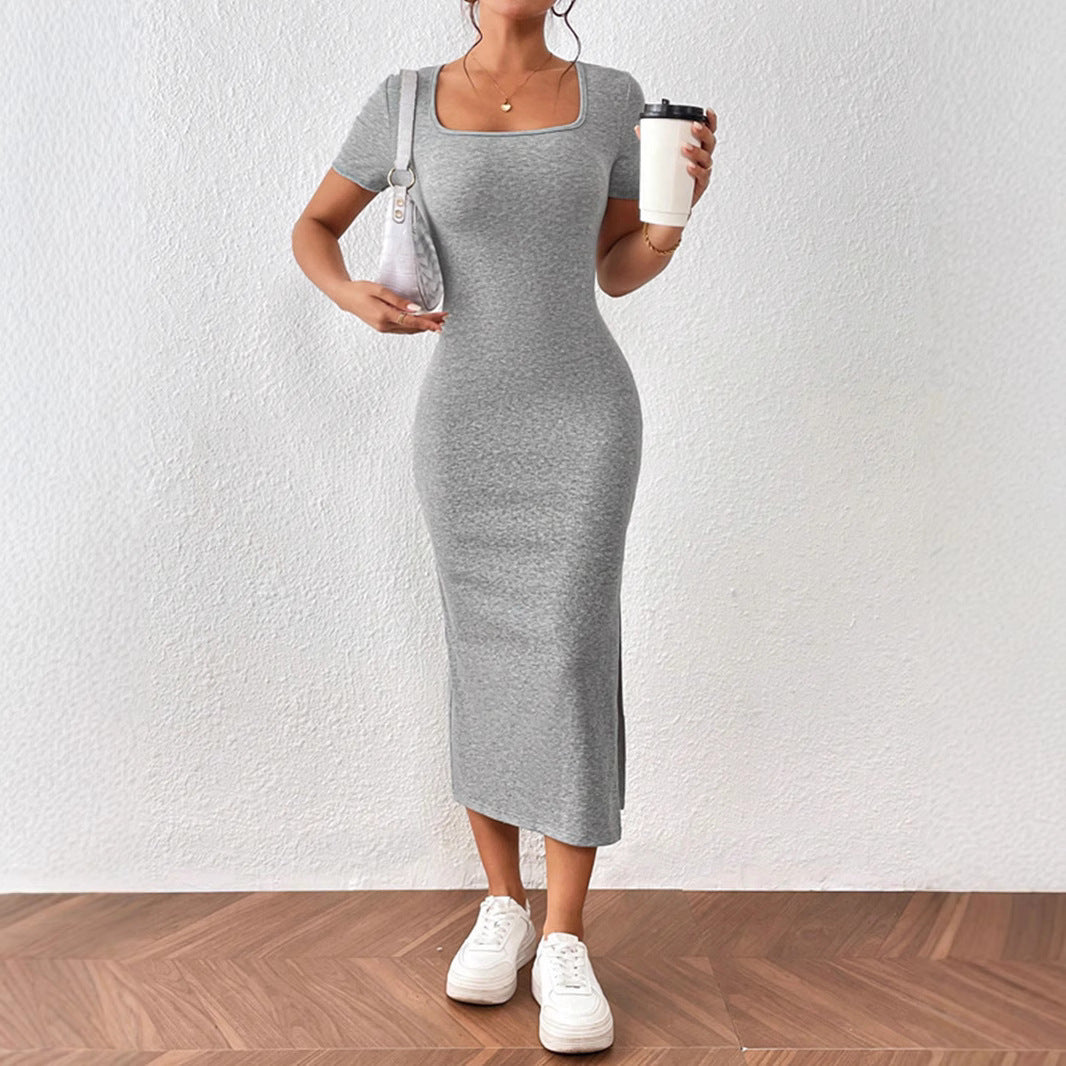 Damklänning Bodycon Korta Ärmar Ribbad Tygblandning-2