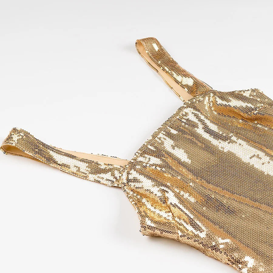Maxiklänning Dam med Glittrande Design och Justerbara Smala Bärare i Elastiskt Material - Festlig Klänning 2