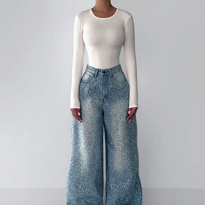 Långärmad Bodysuit Dam i Elastiskt Tyg med Cirkulär Halsringning – Perfekt för Vardags- och Festlook 2