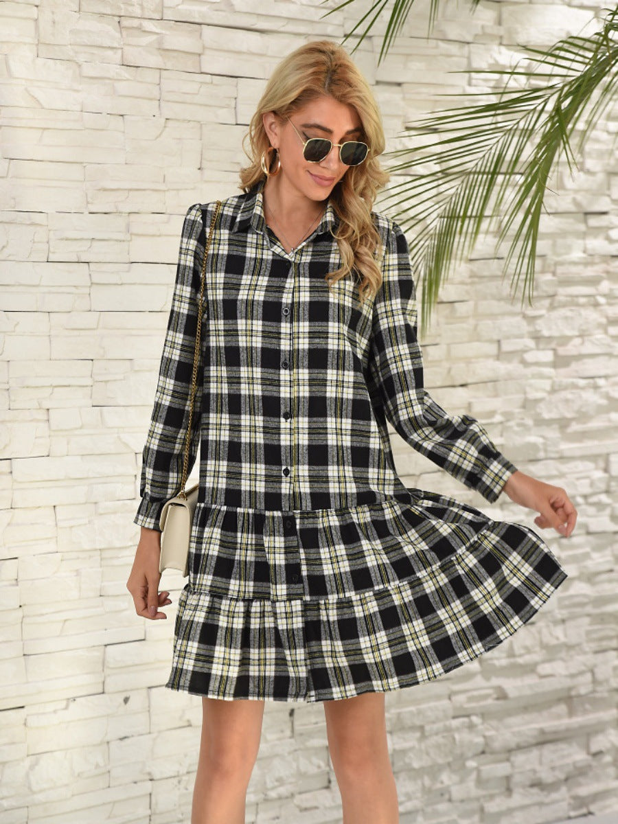 Variant image for Dam Midi Klänning Skjortstil Patchwork Bomull Polyester med Puffärmar-11