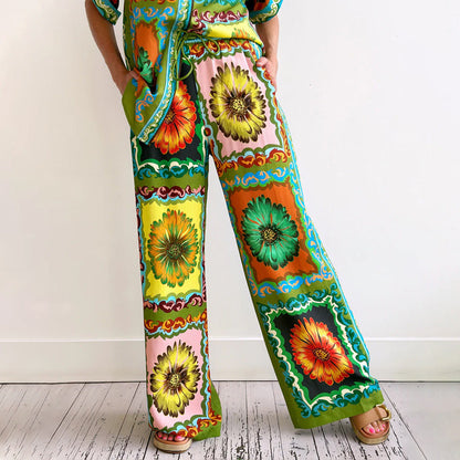 Dam T-shirt och Byxor Blommönstrad 100% Bomull-5