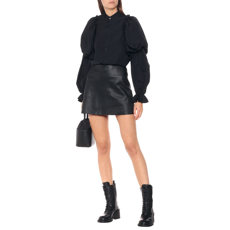 Dam Långärmad Skjorta Med Krage Polyester Tidlös Stil-3