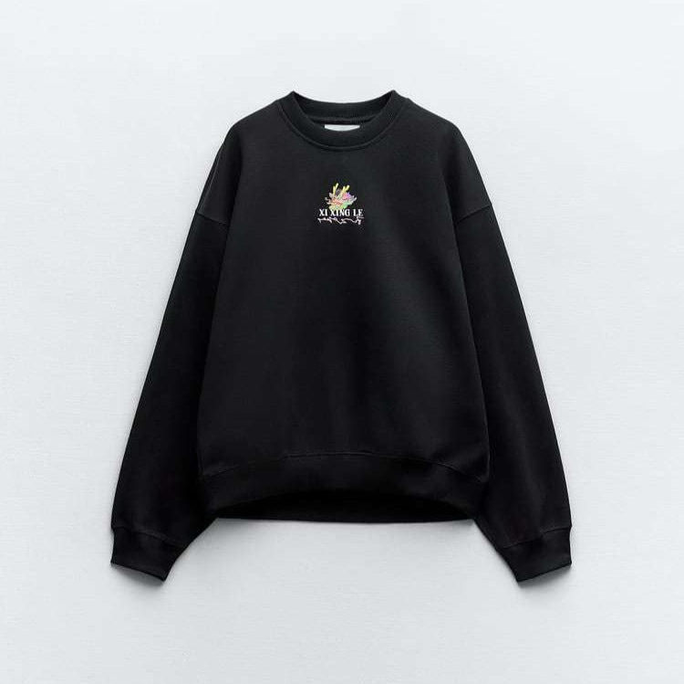 Dam Tröja Broderidesign Mjuk Bomullsmix Avslappnad Passform-2