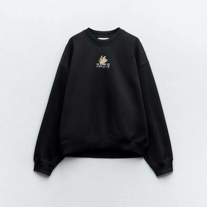 Dam Tröja Broderidesign Mjuk Bomullsmix Avslappnad Passform-2